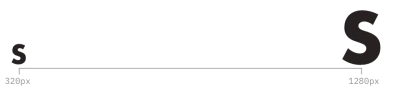 The S character representing the font at the smallest and largest screen sizes (320px and 1280px).